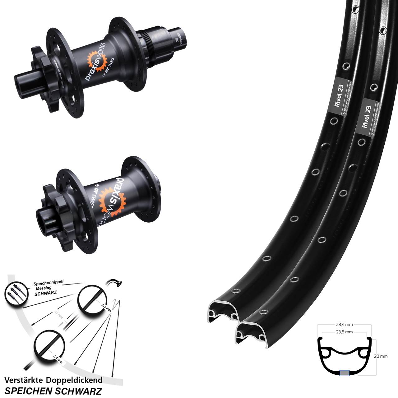 6-Loch Laufradsatz 15x100 12x142 27,5 Zoll Ryde Rival 23 DT Swiss 350 Ratchet 36 XD