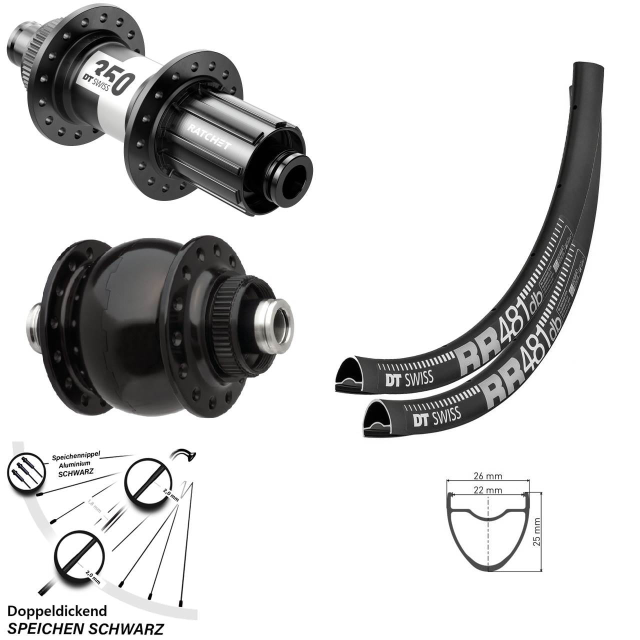 28 Zoll DT Swiss RR 481-350 SON delux Disc Laufradsatz 12x100/142 11-12 fach HG