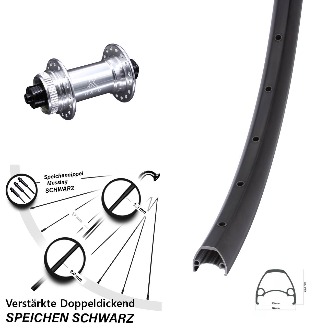 Centerlock Vorderrad 28-29 Zoll Ambrosio Sport KX-G für Schnellspanner