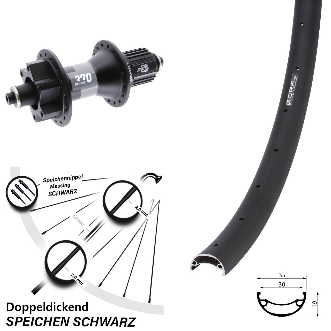 Hinterrad 6-Loch 29 Zoll Gora 30 DT Swiss 370 Micro Spline QR Boost