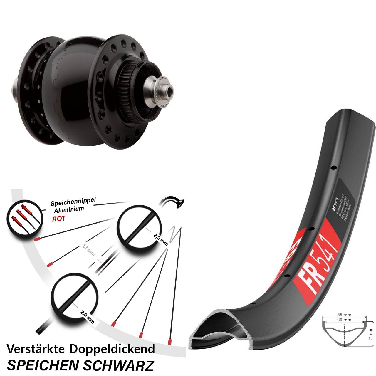 29 Zoll DT Swiss FR 541 SON 28 Disc Nabendynamovorderrad für Schnellspanner