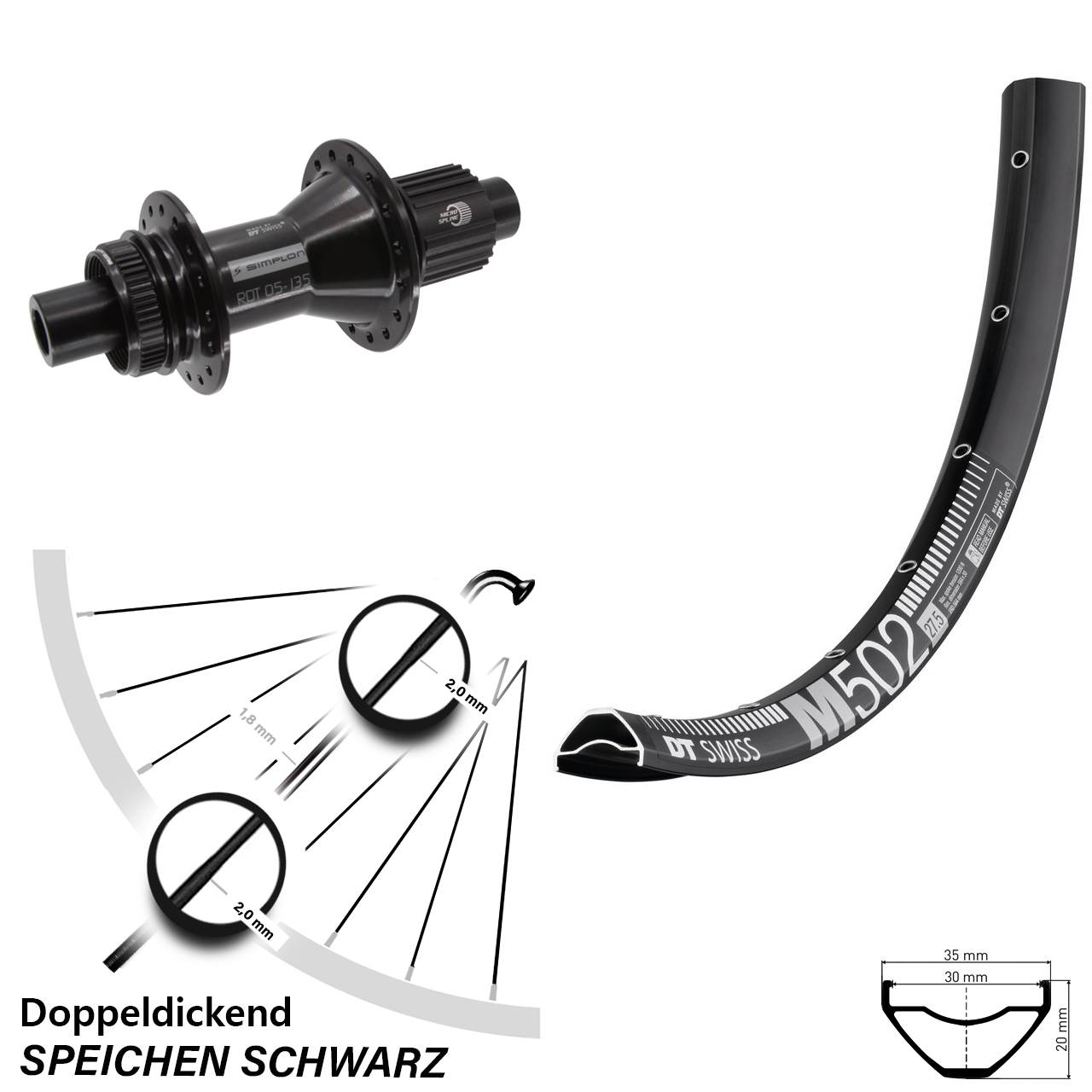 DT Swiss M 502-370 Hybrid 29 Zoll Disc Hinterrad 12x142 Shimano Micro Spline