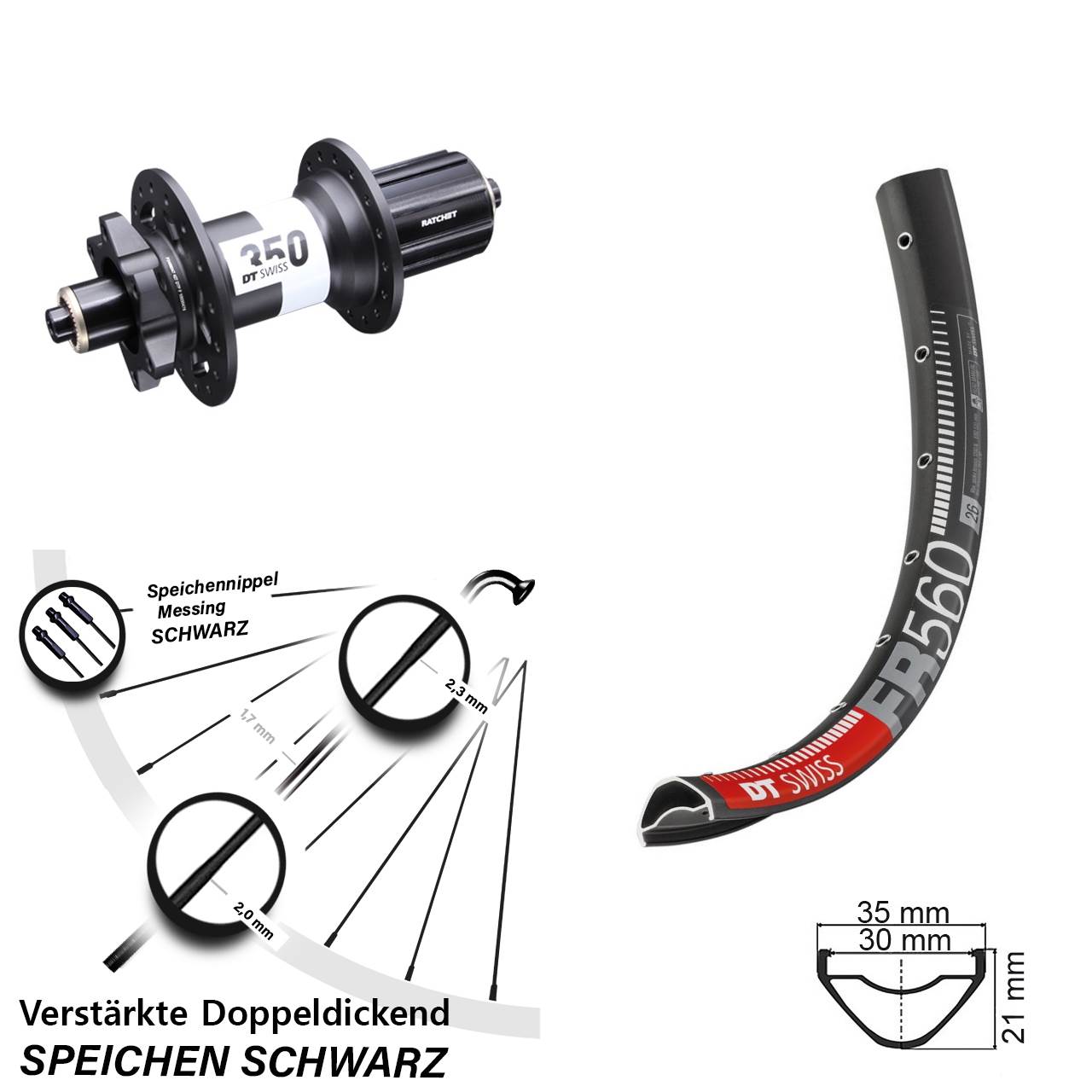 Hinterrad 6-Loch Disc 26 Zoll DT Swiss FR 560-350 8-11 fach HG für Schnellspanner