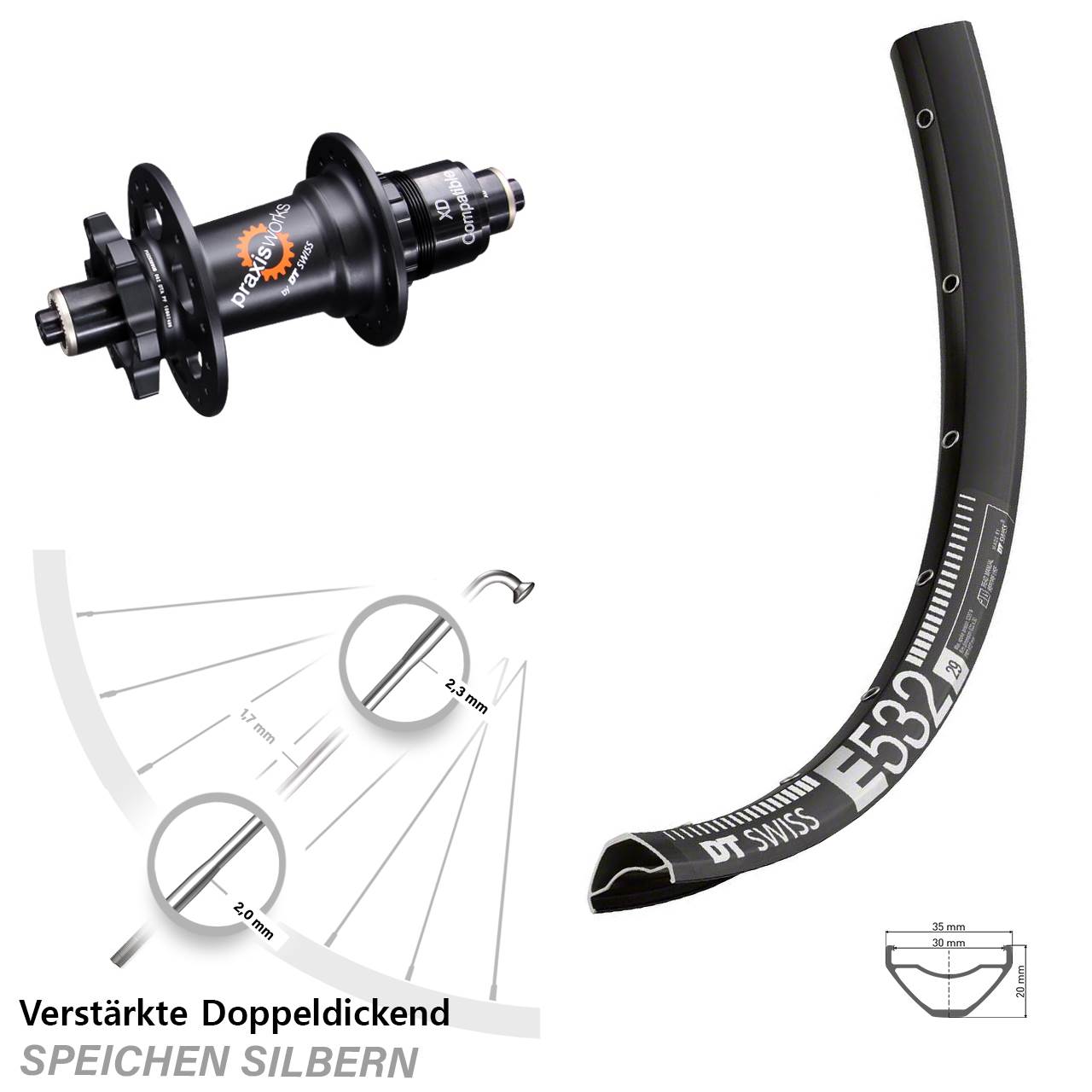 Disc Laufrad für Schnellspanner 29 Zoll DT Swiss E532-350 SRAM XD