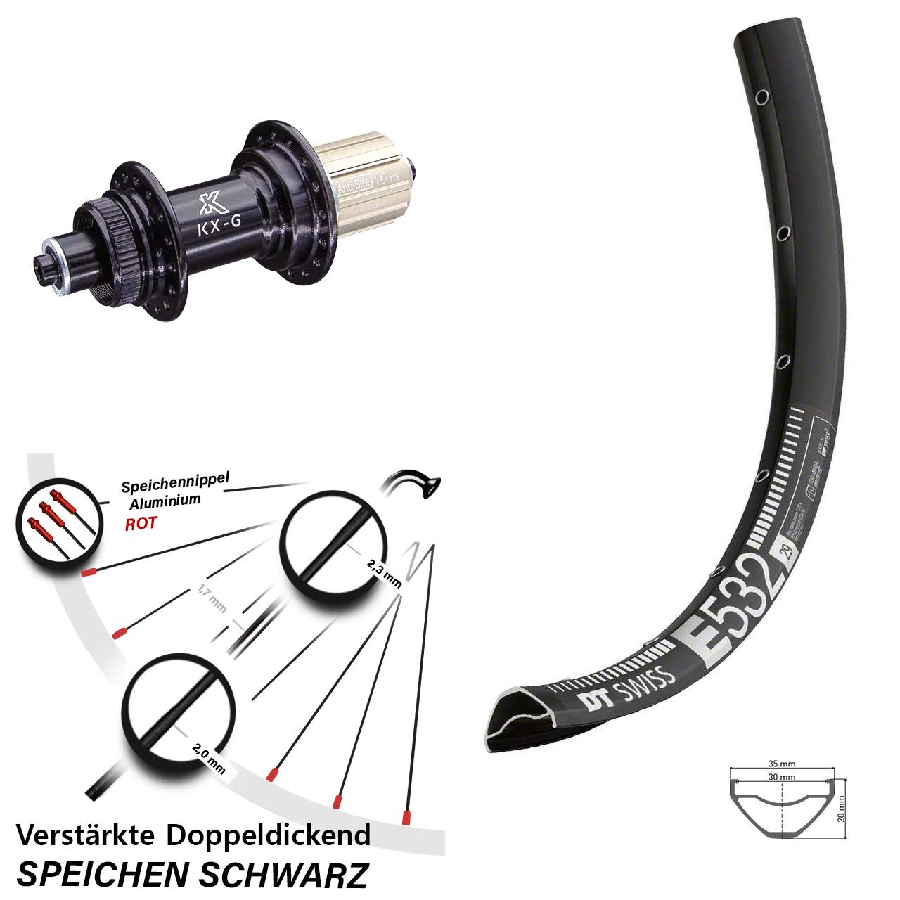 Centerlock Hinterrad 29 Zoll DT Swiss E 532 KX-G 8-12 fach QR