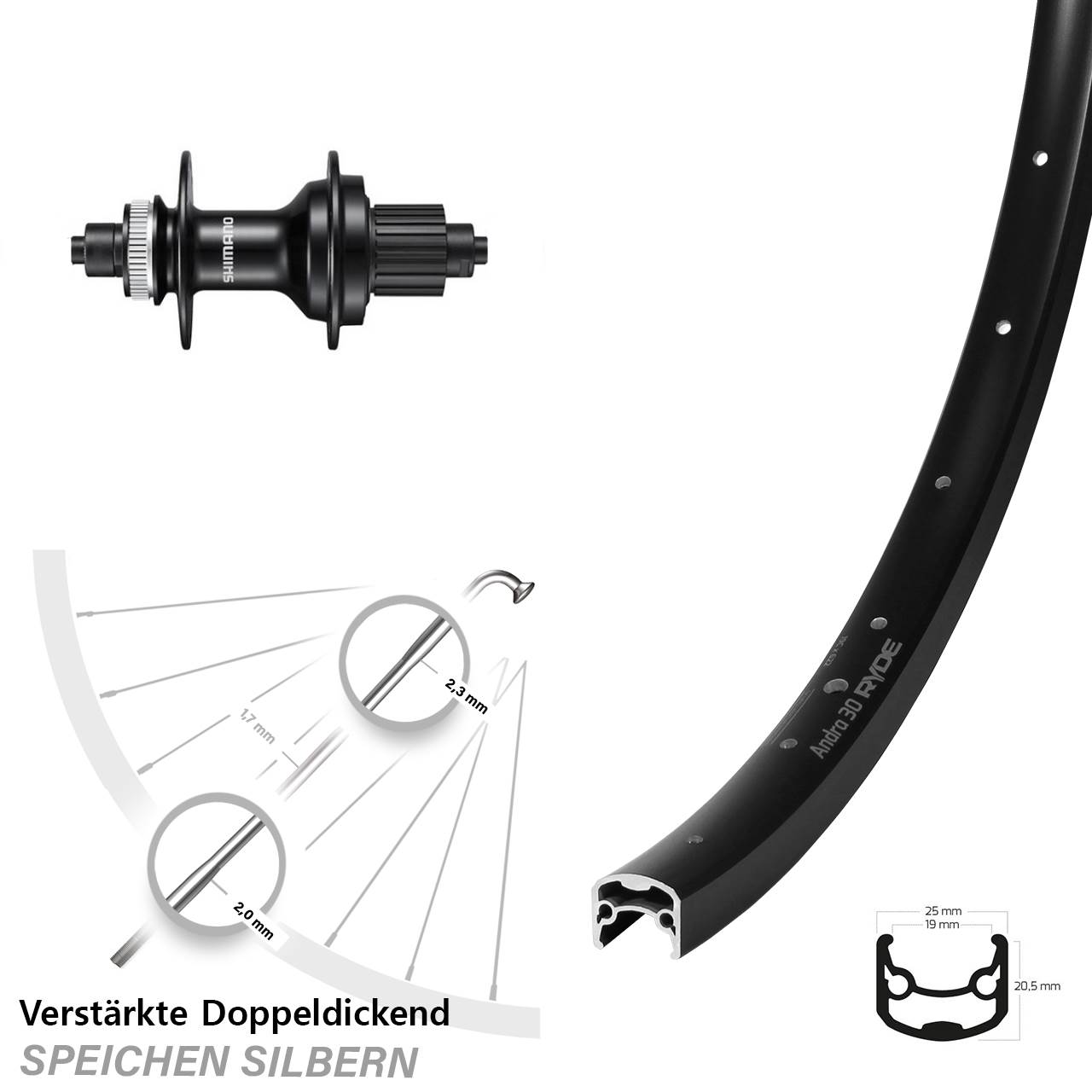 Ryde Andra 30 Disc Shimano FH-MT500 29 Zoll Hinterrad QR Micro Spline