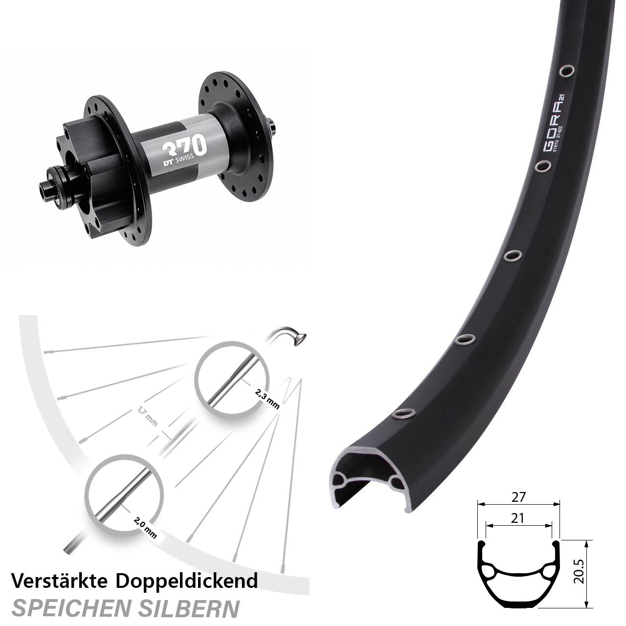 Vorderrad 6-Loch 29 Zoll Gora 21 DT Swiss 370 für Schnellspanner
