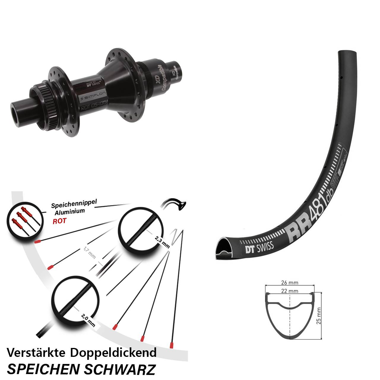 Hinterrad Centerlock 12x142 28 Zoll DT Swiss RR481 DT Swiss 370 XD