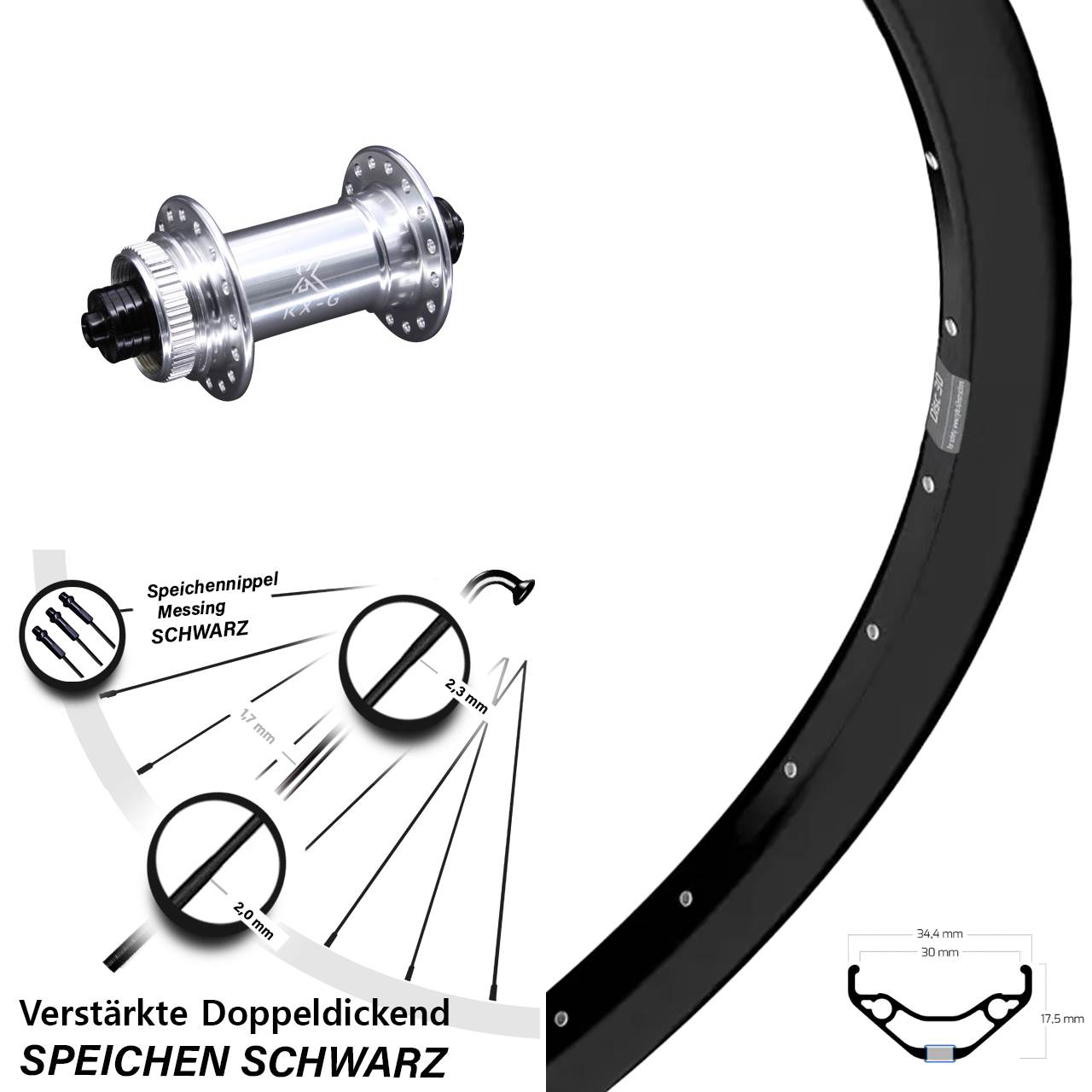 27,5 Zoll Ryde Disc 30 KX-G Disc Laufrad für Schnellspanner