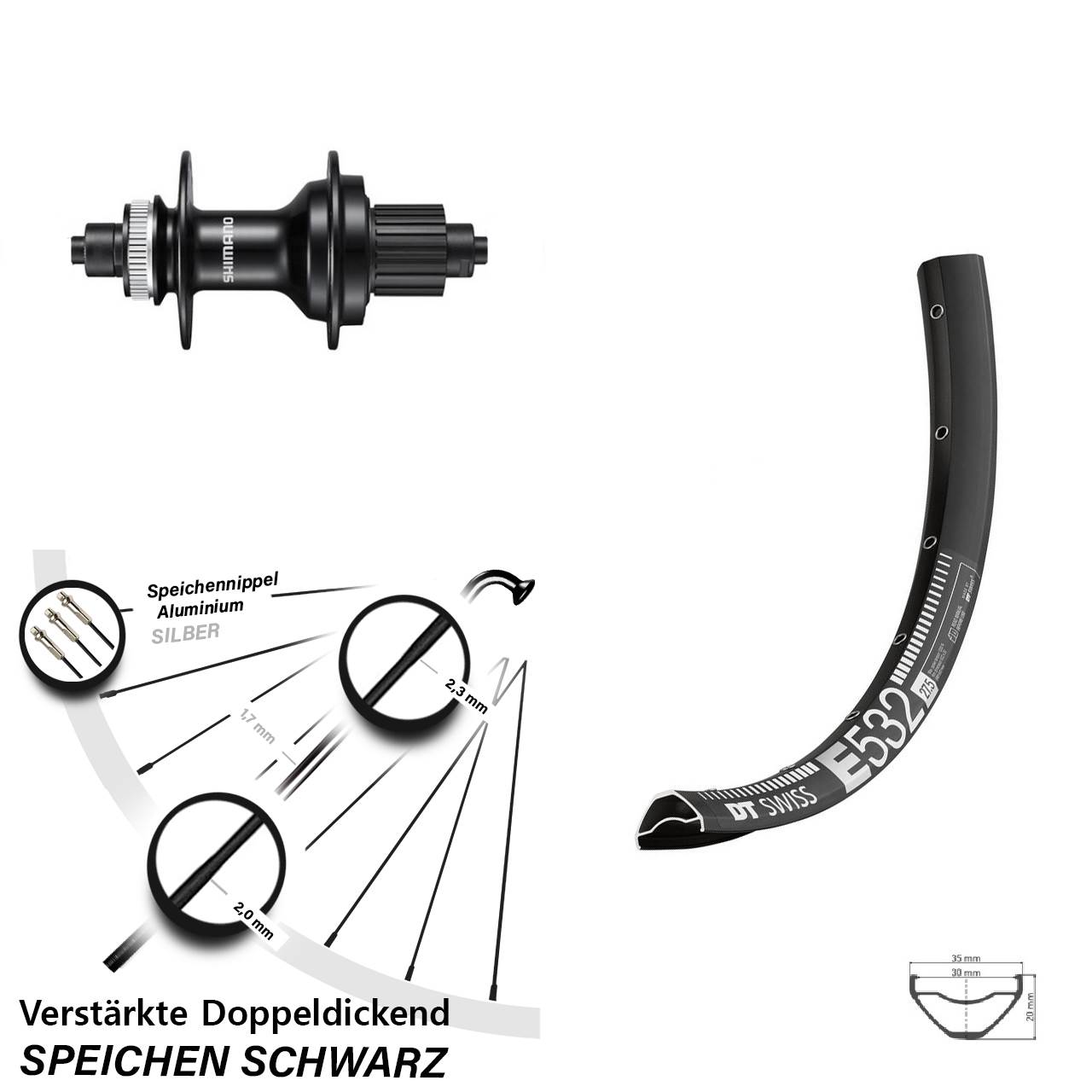 DT Swiss E 532 Shimano MT500 29 Zoll Centerlock Hinterrad für Schnellspanner Micro Spline