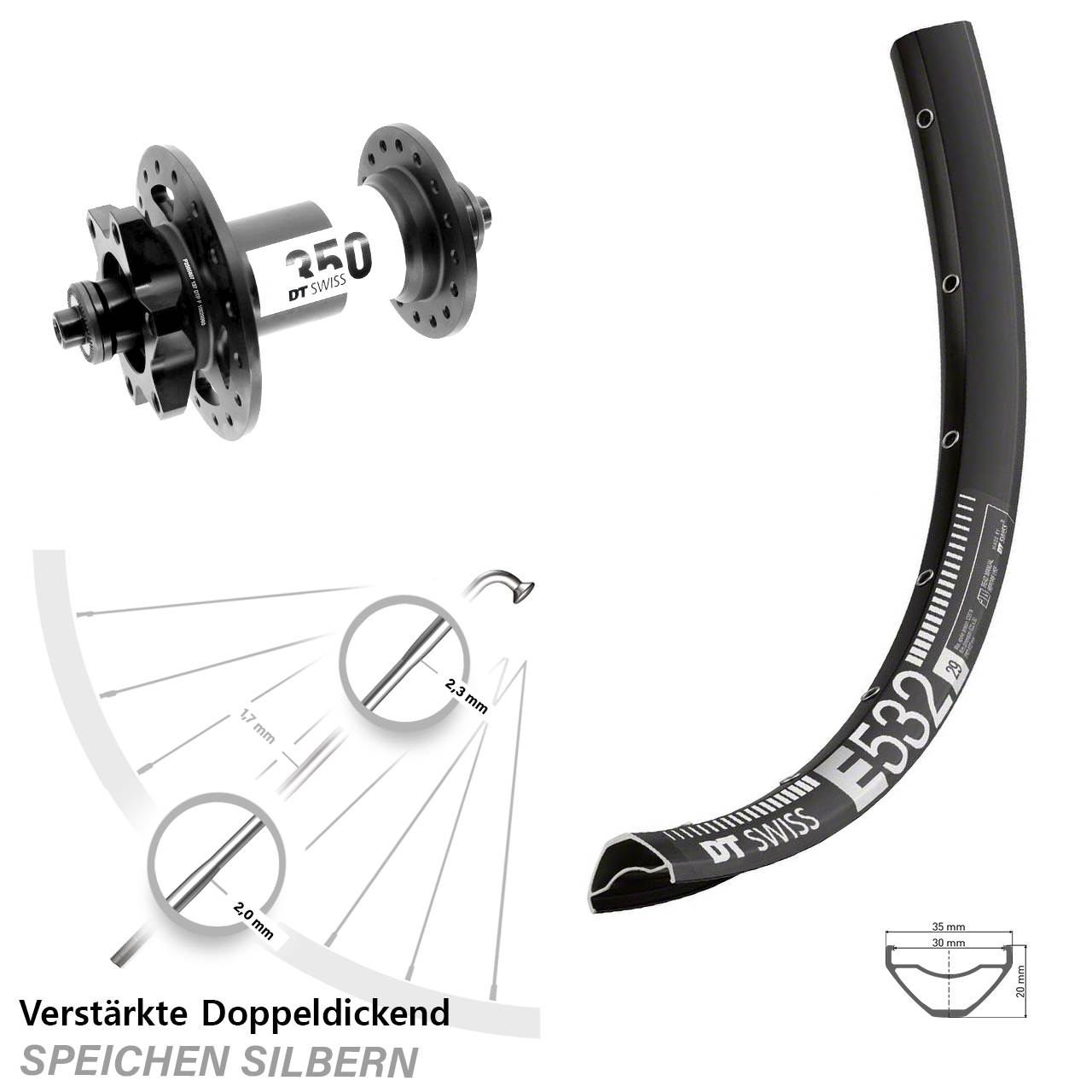 6-Loch Vorderrad QR 29 Zoll DT Swiss E 532-350