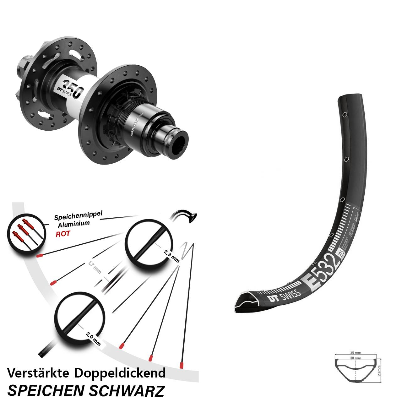 Hinterrad 6-Loch 29 Zoll DT Swiss E532-350 DEG 72 SRAM XD 12x148