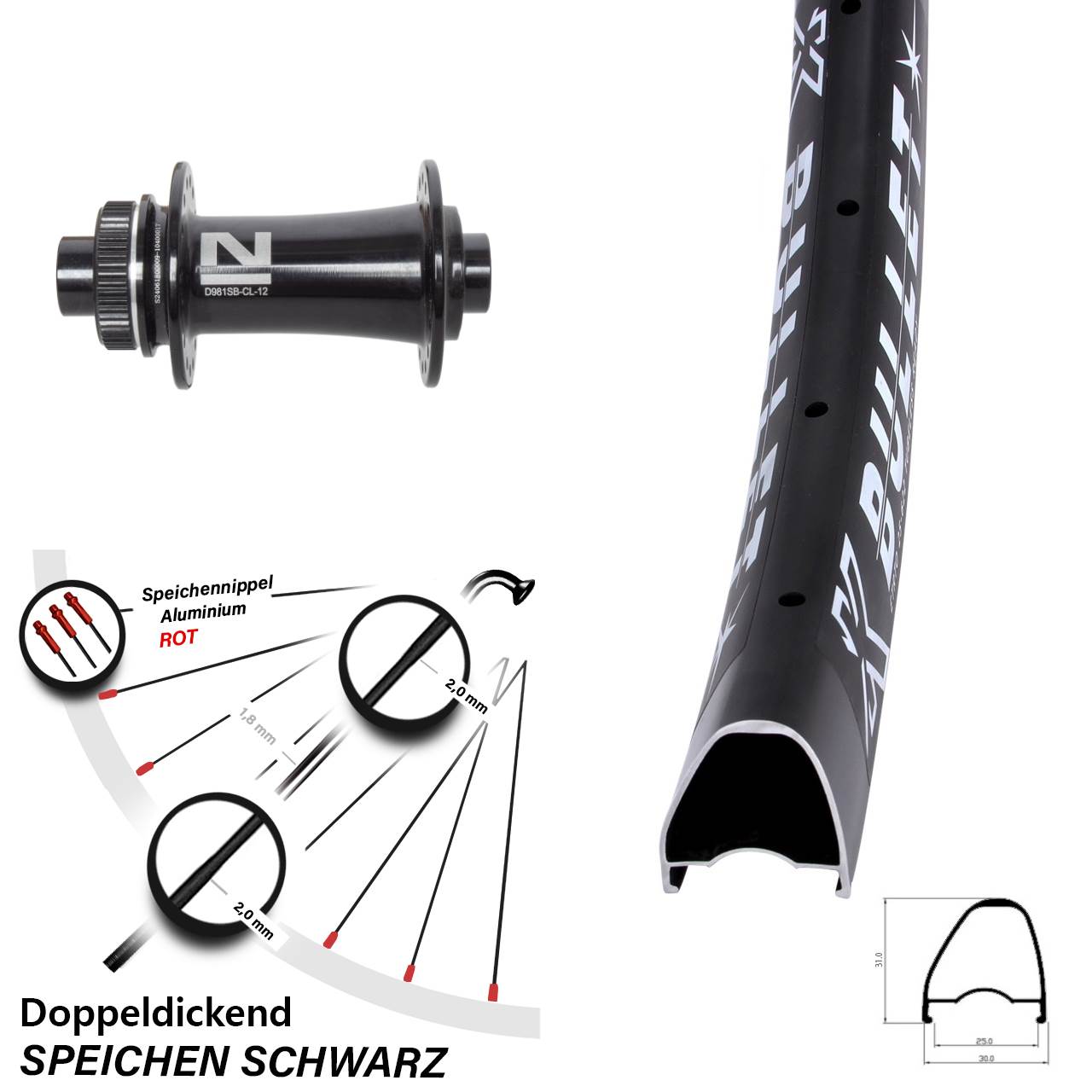 Disc Laufrad 29 Zoll KX Bullet OS Novatec D981 12x100