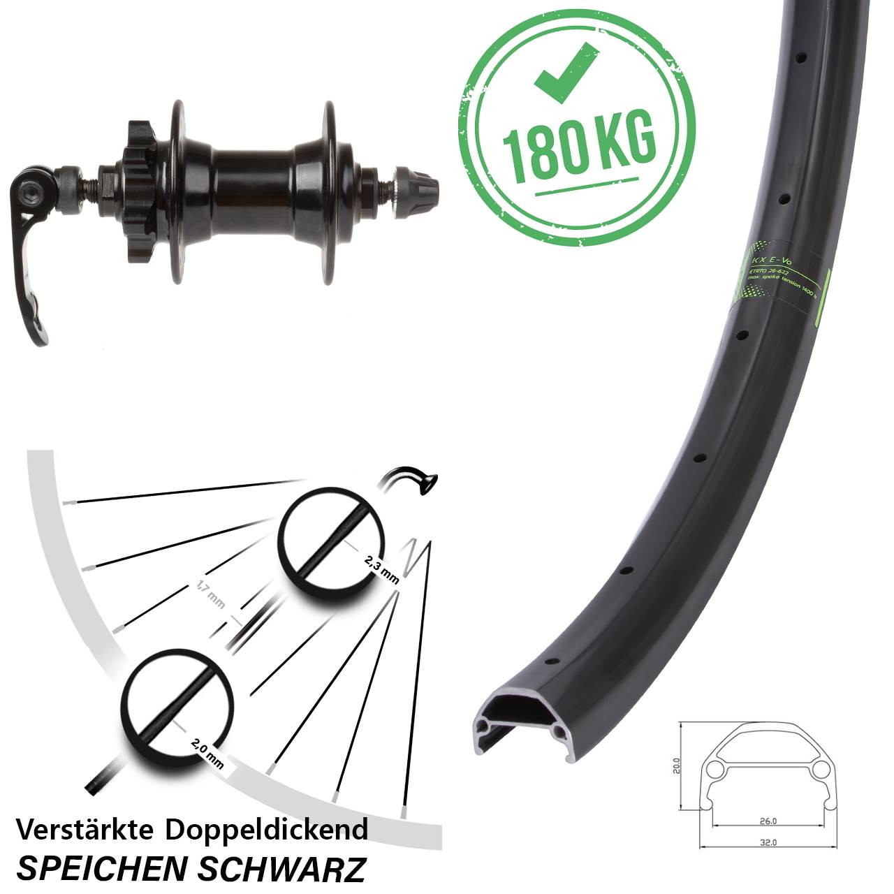 KX Evo Novatec 20 Zoll 6-Loch Vorderrad für Schnellspanner