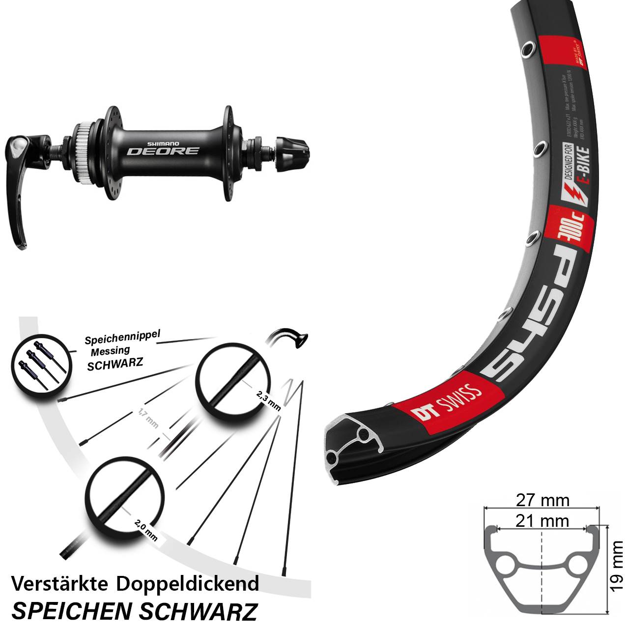 26 Zoll DT Swiss 545 Shimano Deore HB-M6000 Disc Laufrad für Schnellspanner