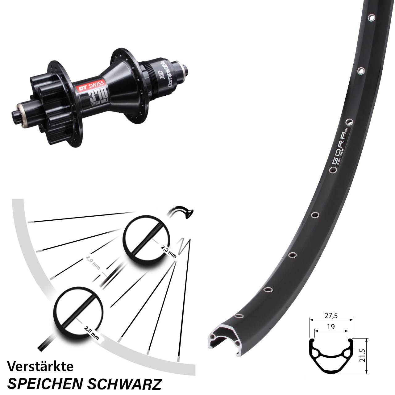 Disc Laufrad 28 Zoll Gora 19 DT Swiss 370 XD für Schnellspanner