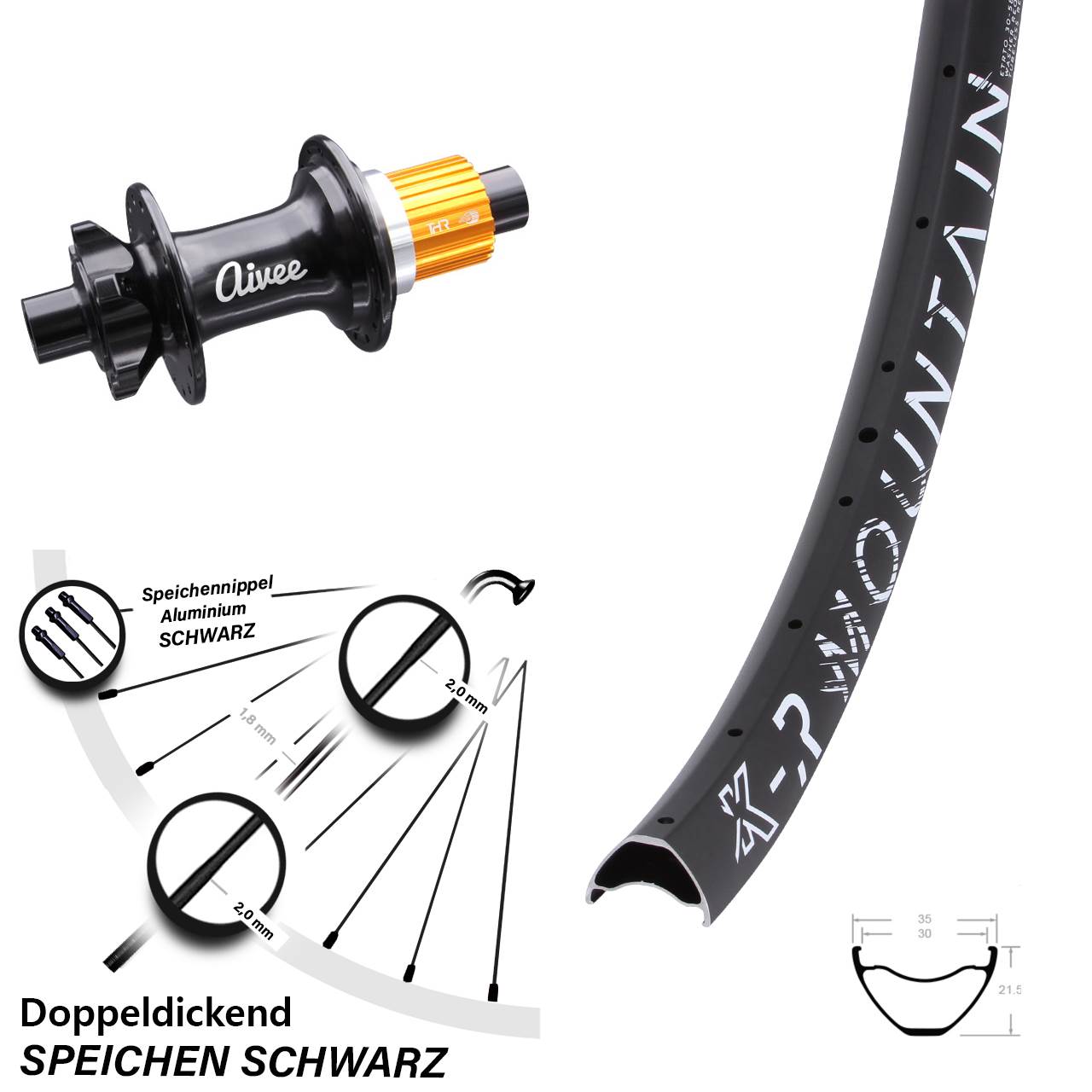 Hinterrad 6-Loch 27,5 Zoll KX-R Mountain Aivee Micro Spline 12x148 Boost