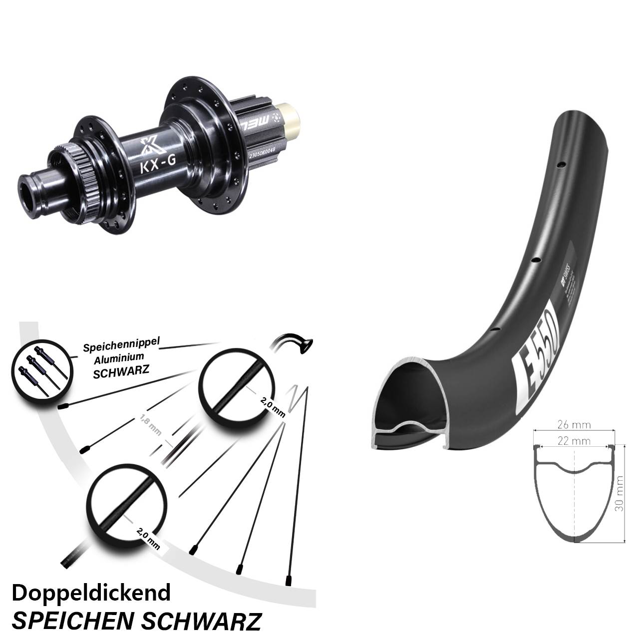 28/29 Zoll Hinterrad DT Swiss E 550 KX-G N3W 12x142