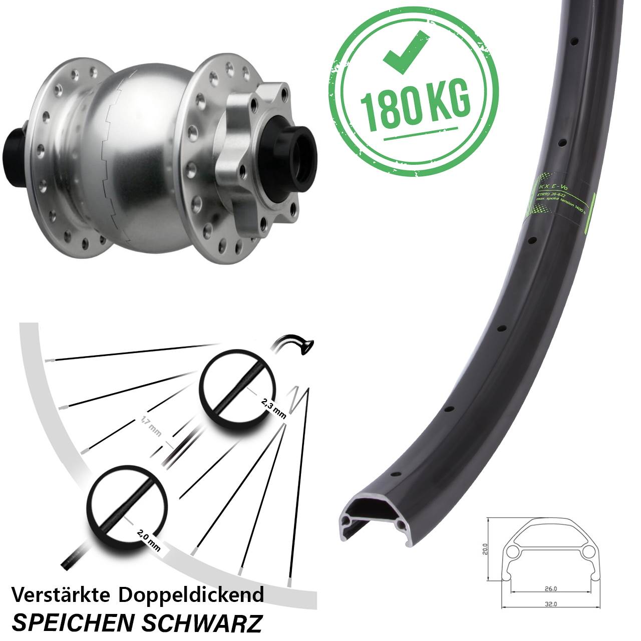 Disc Vorderrad mit Nabendynamo 29 Zoll KX Evo SON 28 silbern 15x110 Boost