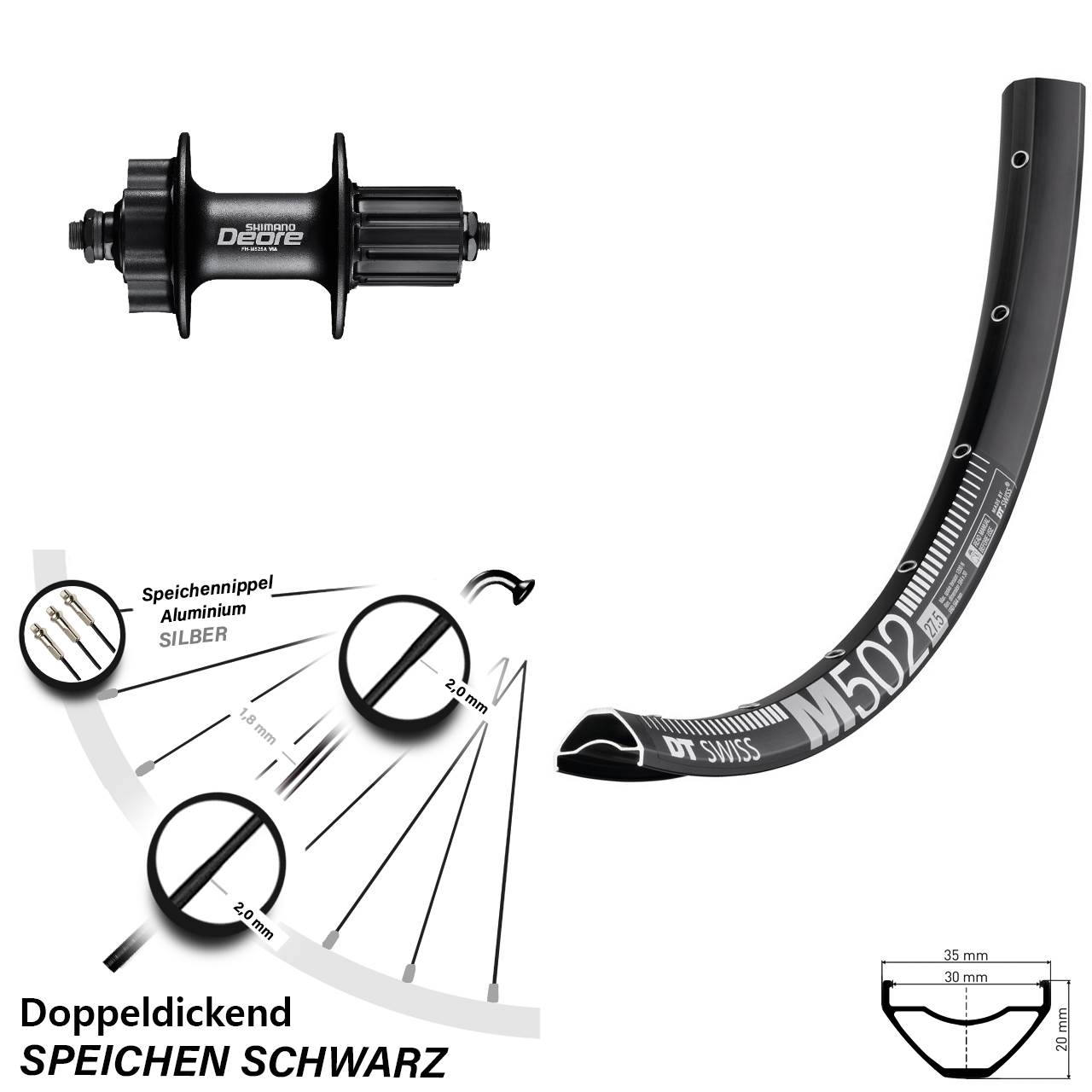 Disc Laufrad 29 Zoll DT Swiss M 502 Shimano Deore 8-11 fach HG QR