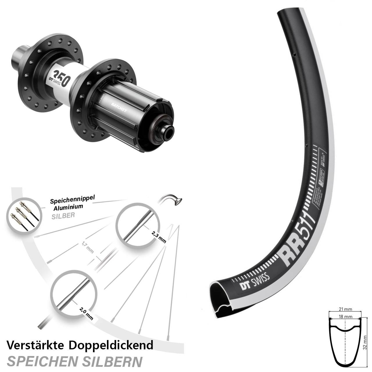 Hinterrad QR 28 Zoll DT Swiss RR511 CNC-350 Road 11-12 fach
