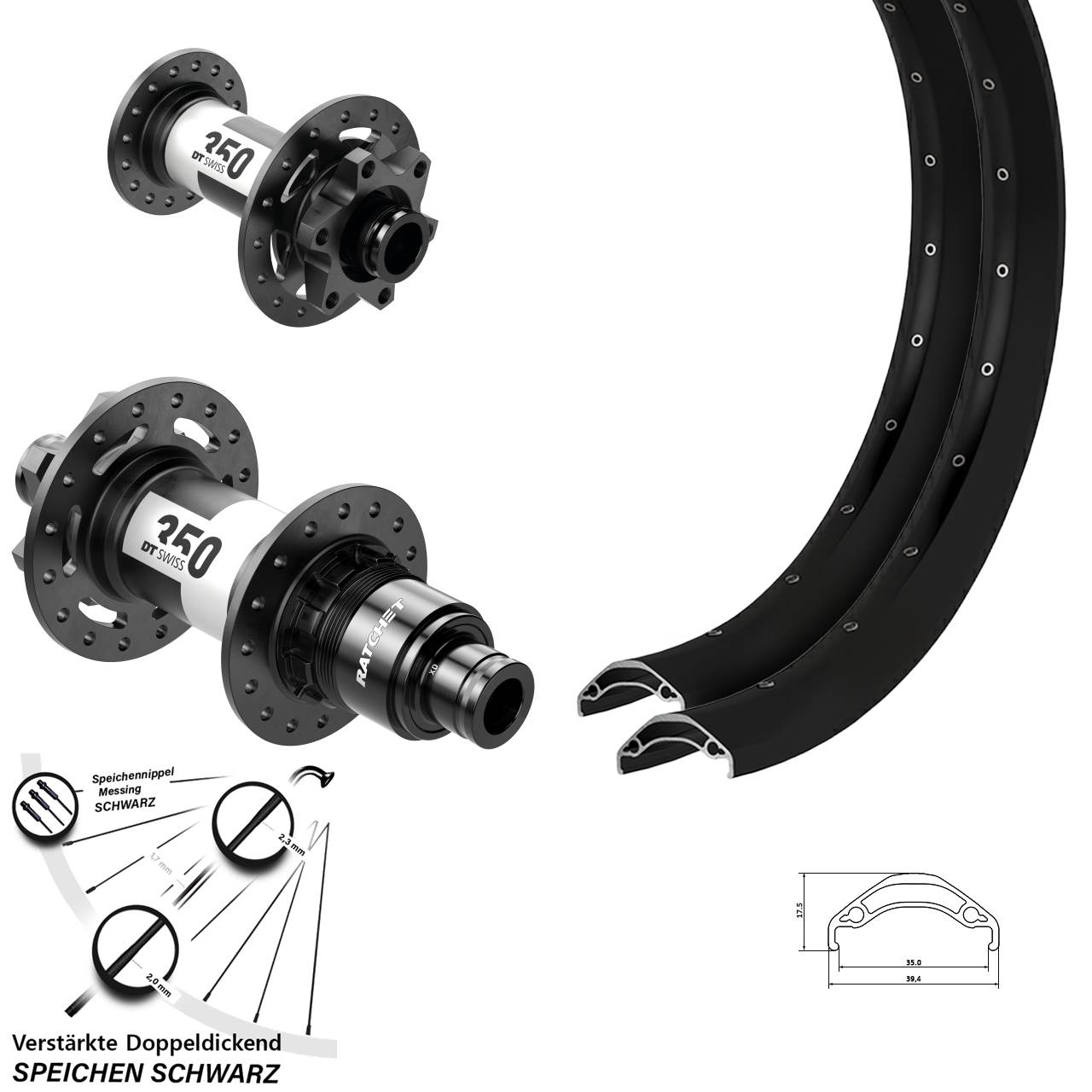 29 Zoll Ryde Disc 35 DT Swiss 350 Laufrad-Satz 15x100 12x142 XD 11-12 fach