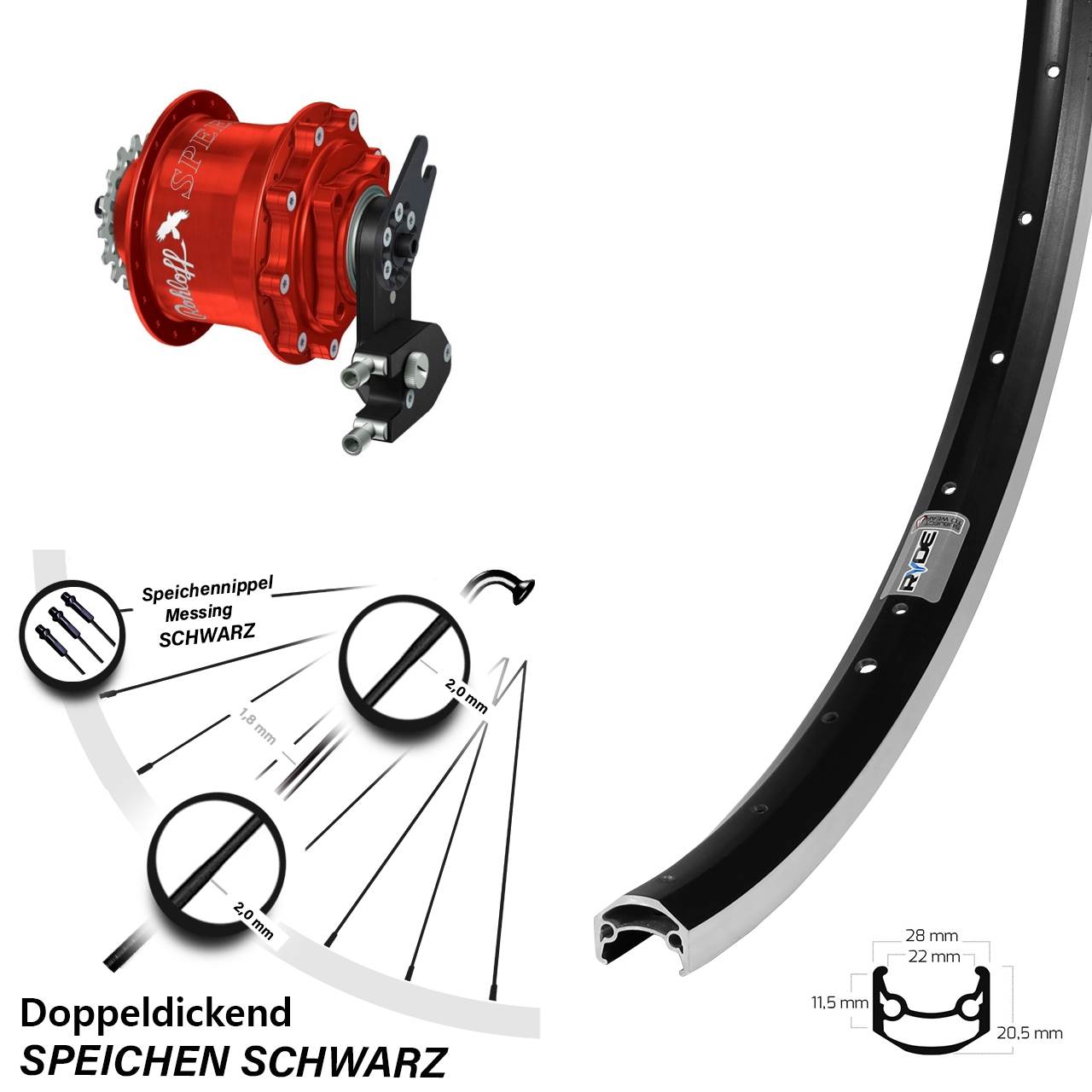 Ryde Andra 35 27,5 Zoll Rohloff Speedhub rot Hinterrad CC DB OEM2