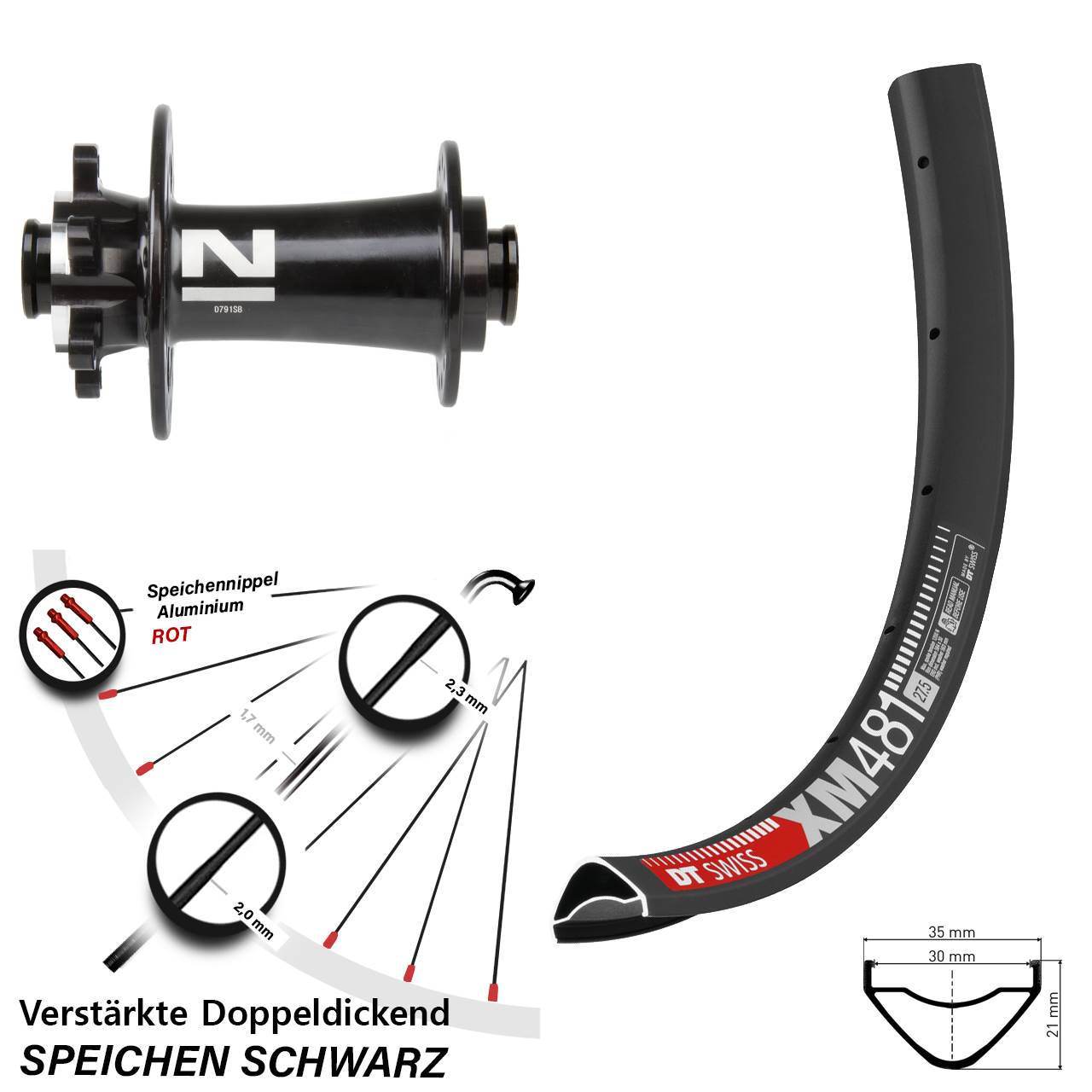 27,5 Zoll DT Swiss XM 481 Novatec D791 Disc Laufrad 15x100