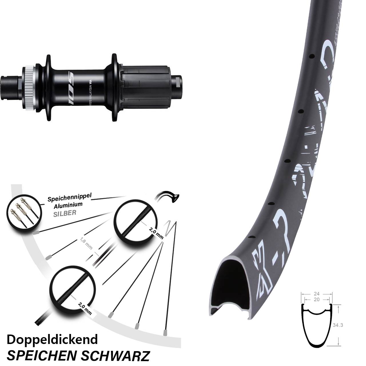 28 Zoll KX-R Road Shimano FH-R7070 Disc Hinterrad 12x142 8-12 fach HG