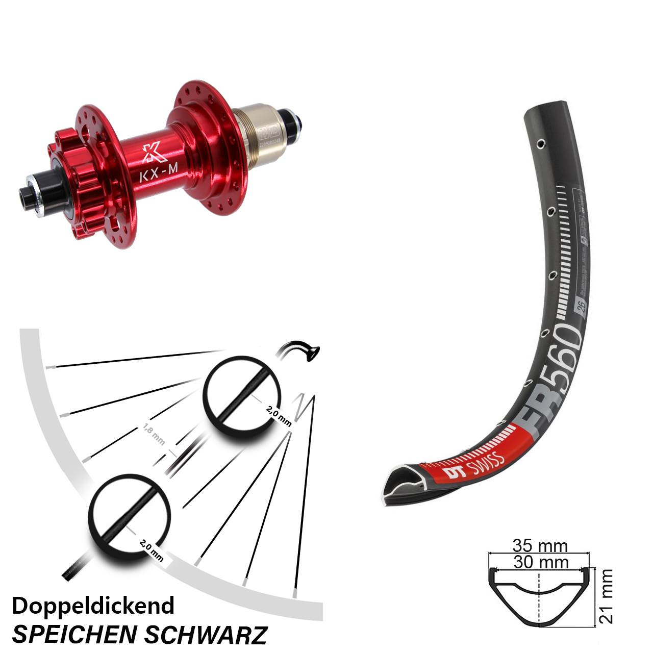 26 Zoll DT Swiss FR560 KX-M rot Disc Laufrad QR SRAM XD