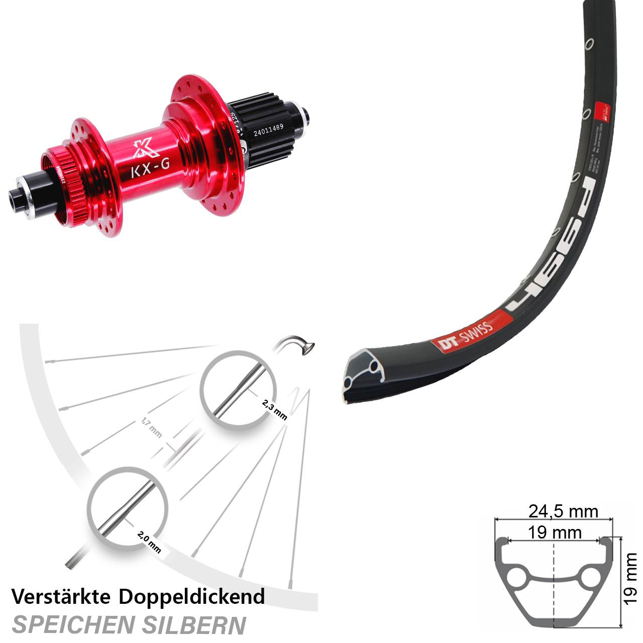 Disc Laufrad 28 Zoll DT Swiss 466d KX-G rot Shimano Micro Spline für Schnellspanner