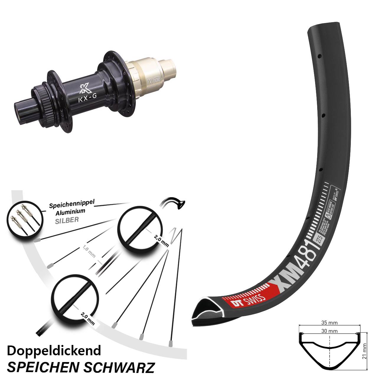 Centerlock Hinterrad 27,5 Zoll DT Swiss XM481 KX-G 12x142 XD-R