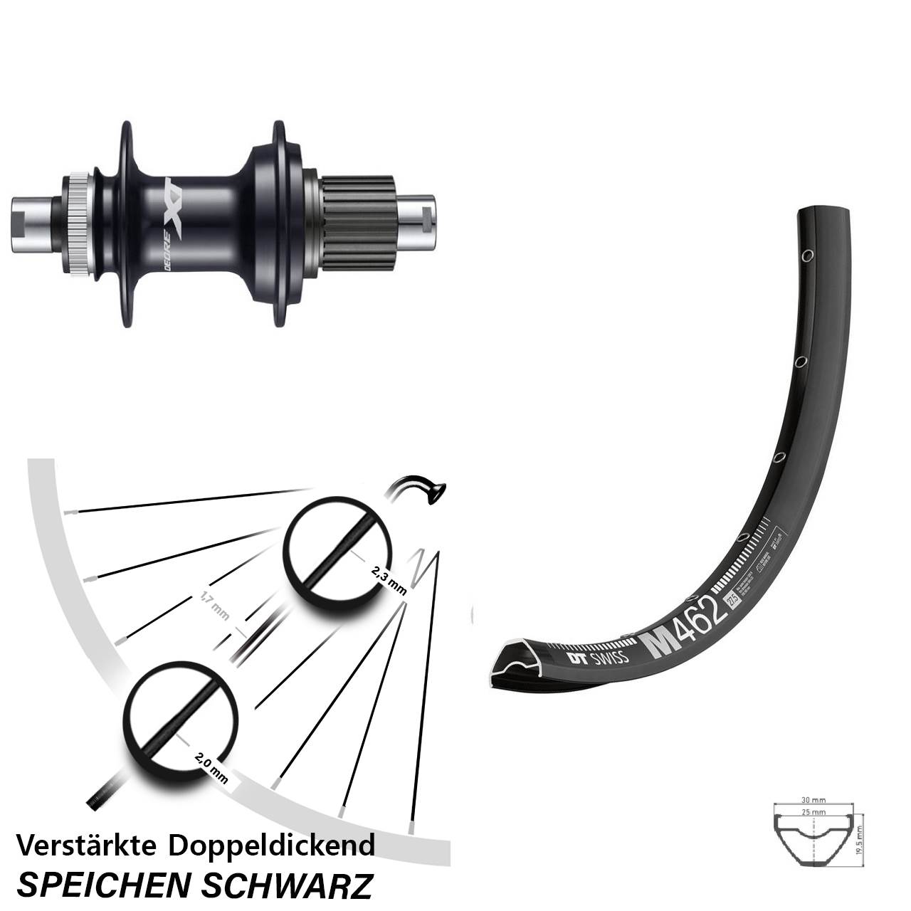 Hinterrad 12x142 27,5 Zoll DT Swiss M462 Shimano Deore XT FH-M8110 Micro Spline