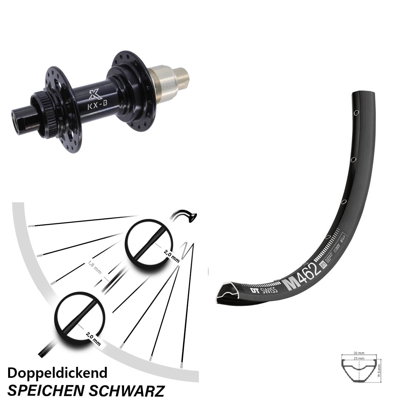 27,5 Zoll DT Swiss M 462 Hinterrad KX-B Centerlock XD 12x148