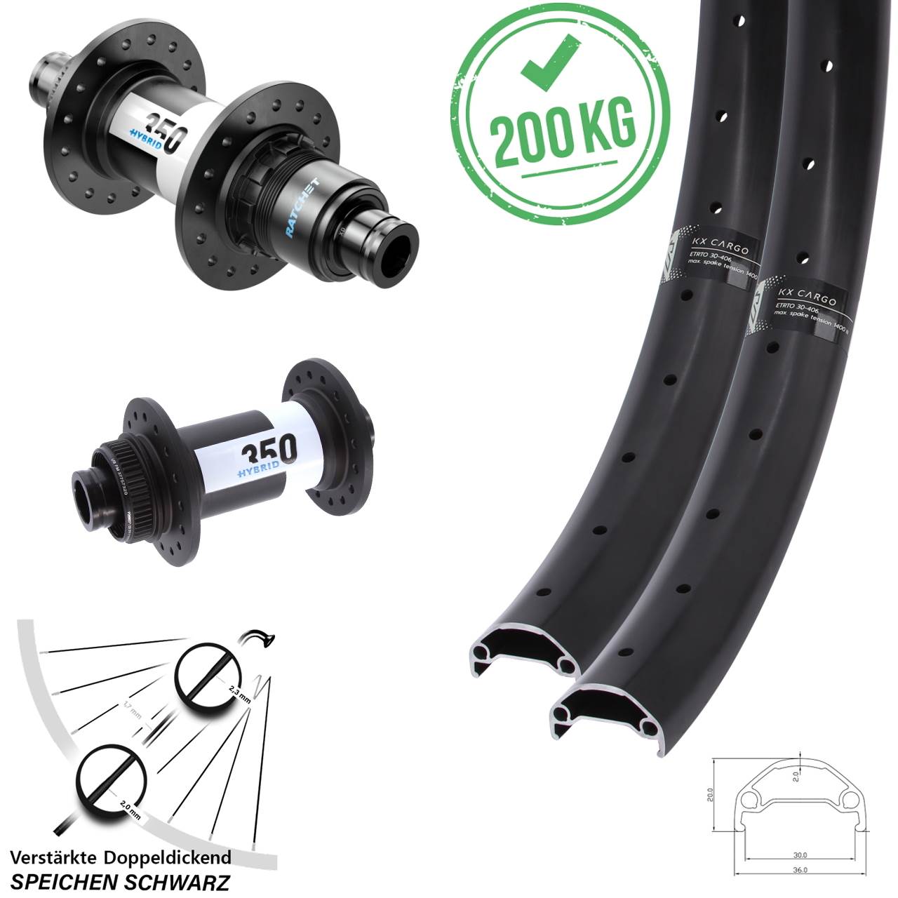 KX Cargo DT Swiss 350 Hybrid 27,5 Zoll Disc Laufrad-Satz 15x110 12x148 Boost SRAM XD