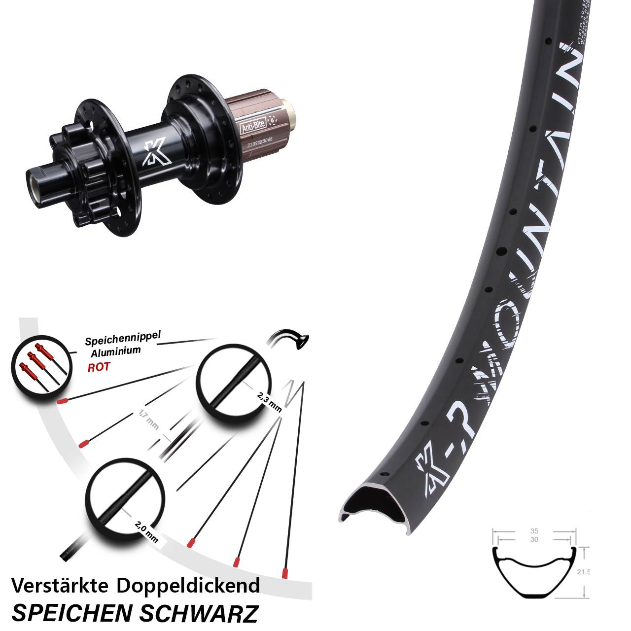 Disc Hinterrad 12x142 29 Zoll KX-R Mountain Steckachse Shimano Anti-Bite 8-12 fach