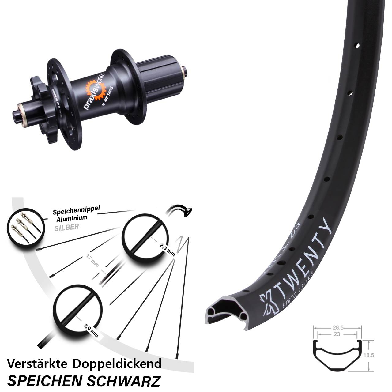 Hinterrad 20 Zoll KX Twenty DT Swiss 350 6-Loch 5x135 HG 8-11 fach
