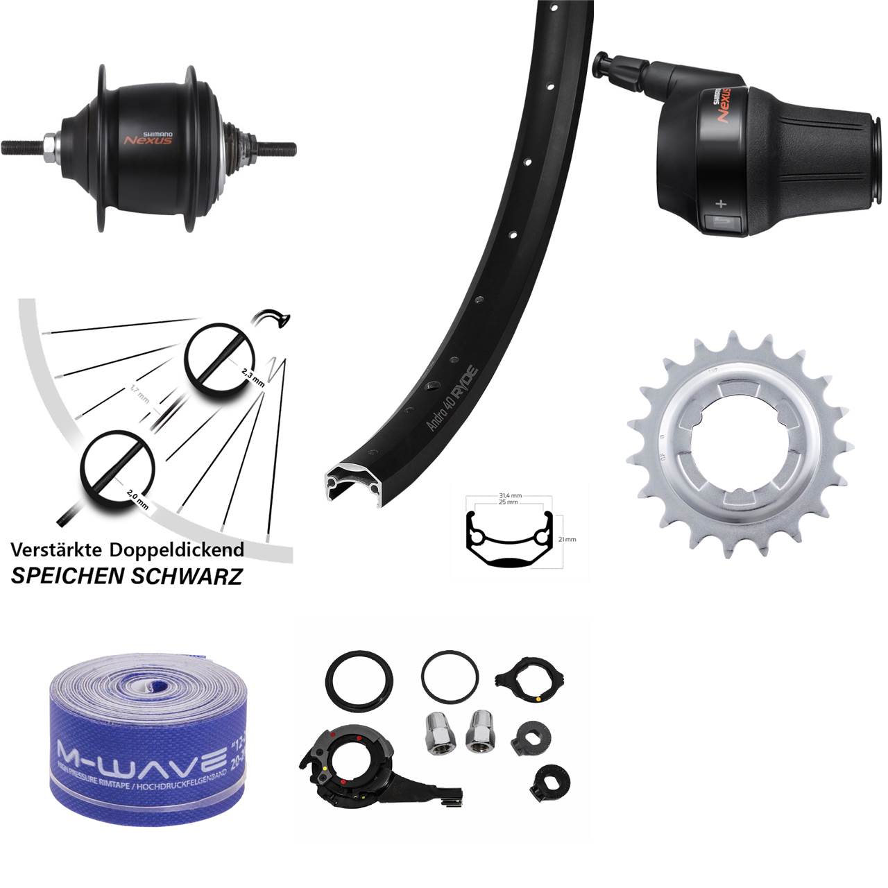 Hinterrad 28 Zoll Ryde Andra 40 Shimano Nexus 8 Gang Premium für Rollenbremse
