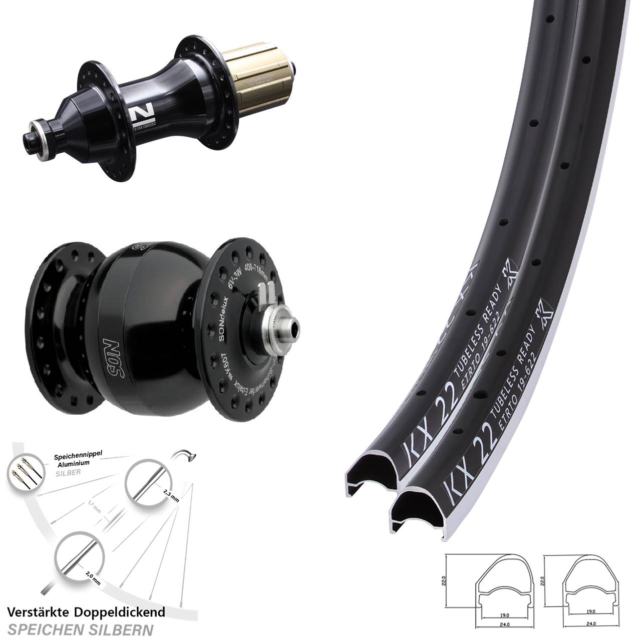 Laufradsatz 28 Zoll KX22 OS Novatec F-162SB SON delux wide body 8-12 fach Schnellspanner