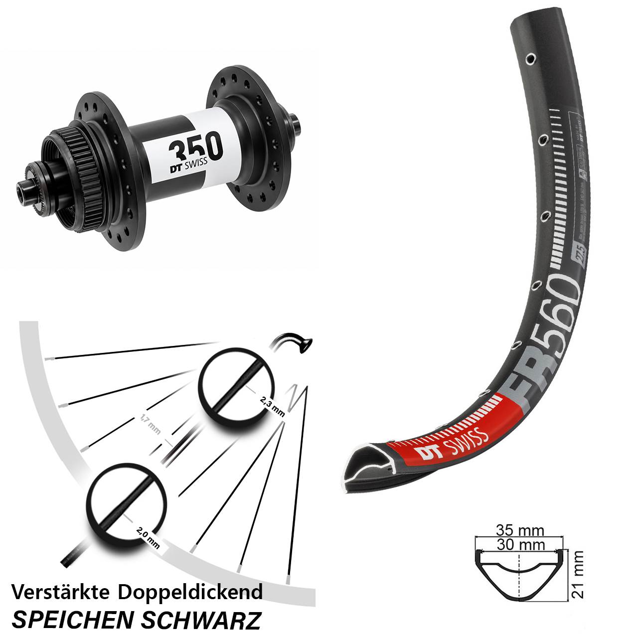 26 Zoll DT Swiss FR560-350 Centerlock Vorderrad QR