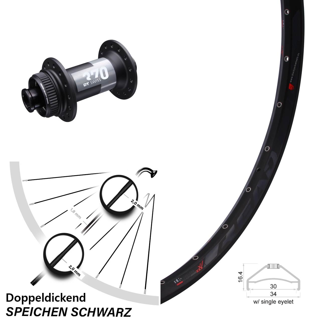 27,5 Zoll Rodi Ready 30 DT Swiss 370 Disc Laufrad 15x100