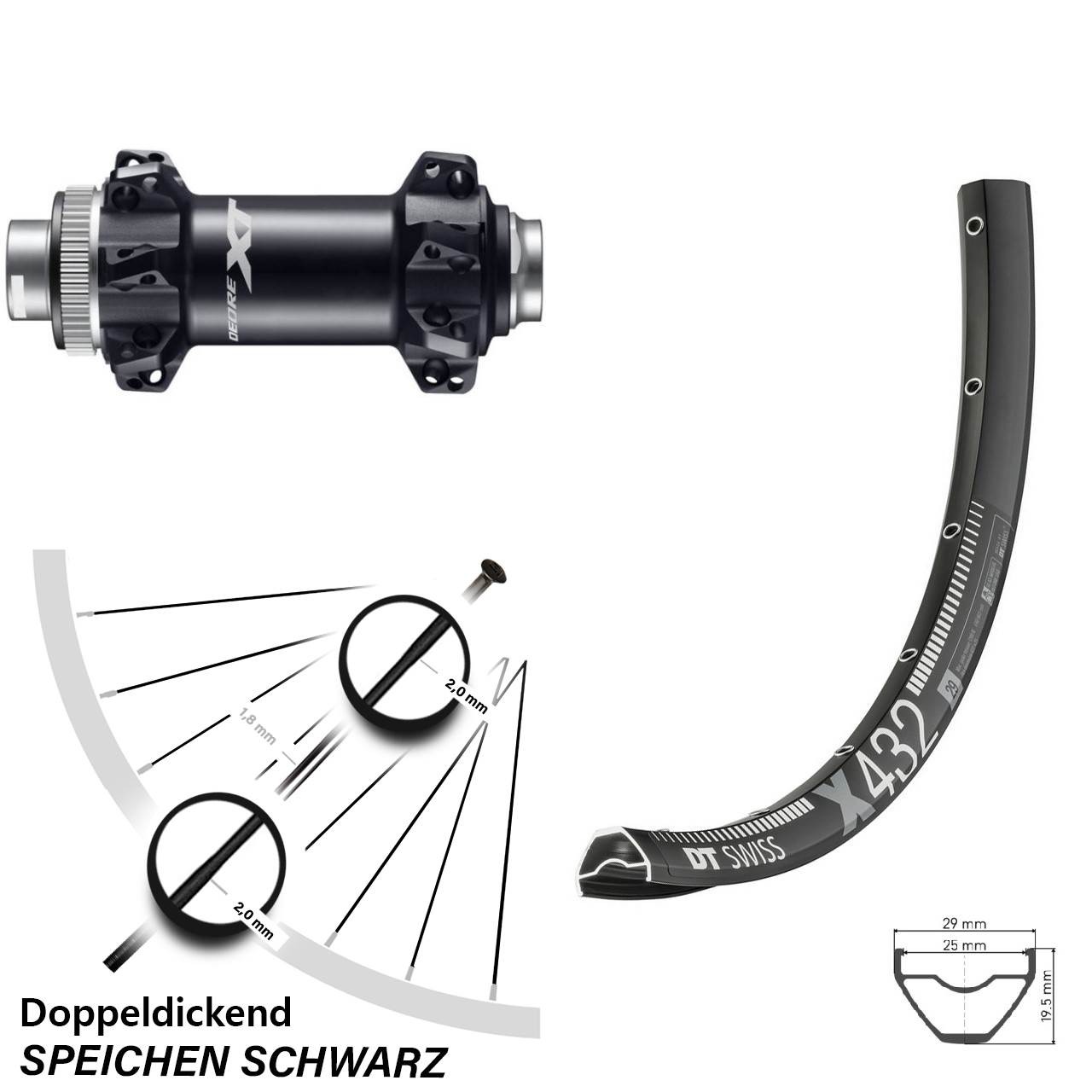 29 Zoll Vorderrad DT Swiss X 432 Shimano Deore XT HB-M8110 Boost Straightpull
