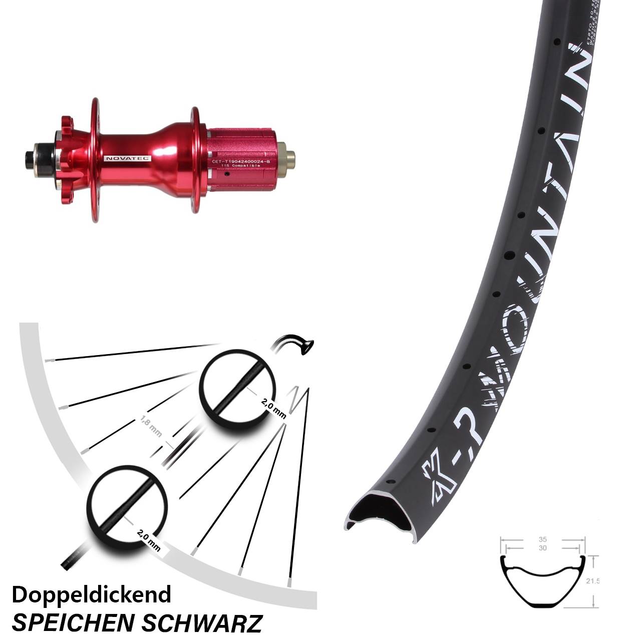 KX-R Mountain Novatec D792 29 Zoll Disc Hinterrad für Schnellspanner 8-12 fach HG