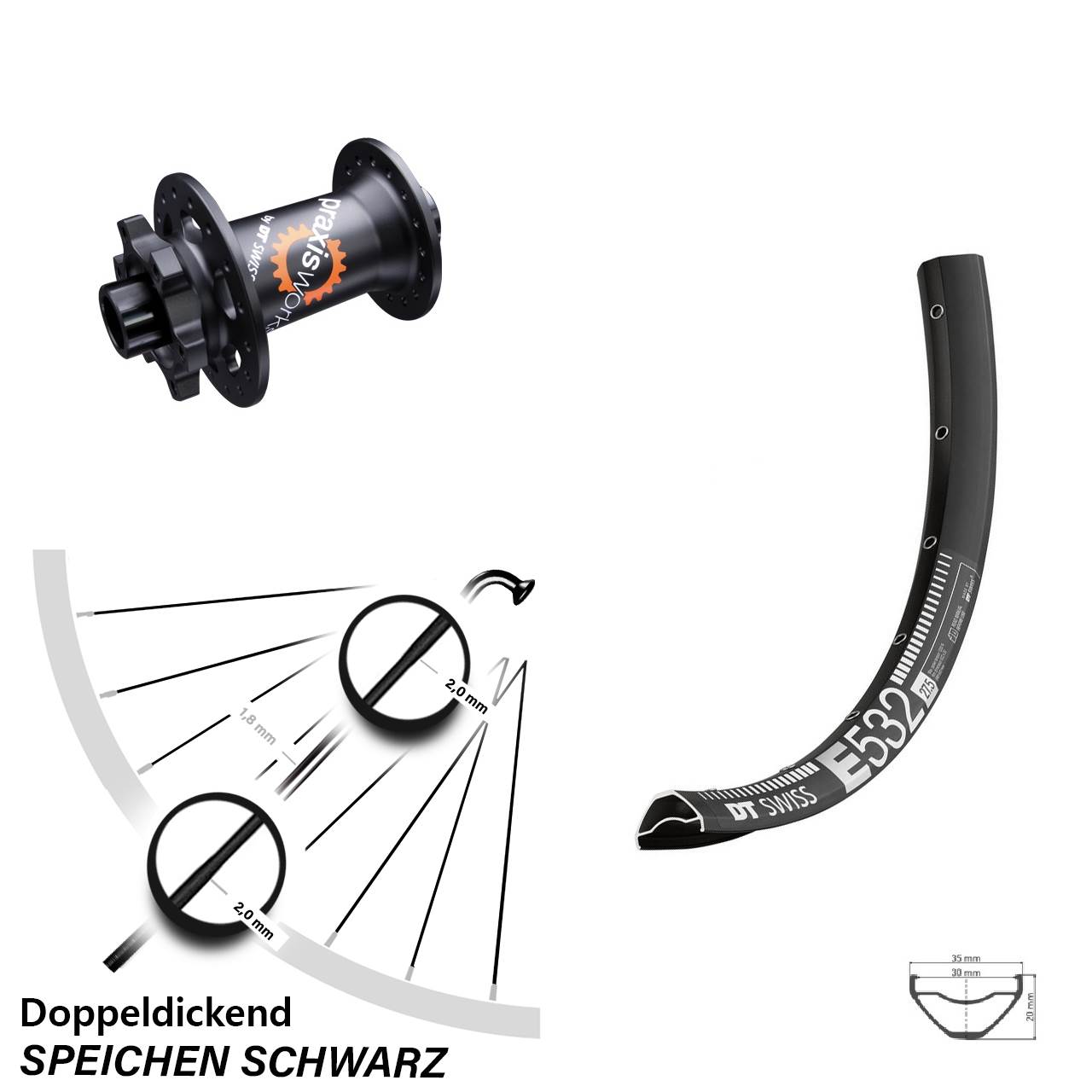 DT Swiss E532-350 SL 27,5 Zoll Disc Laufrad 15x100