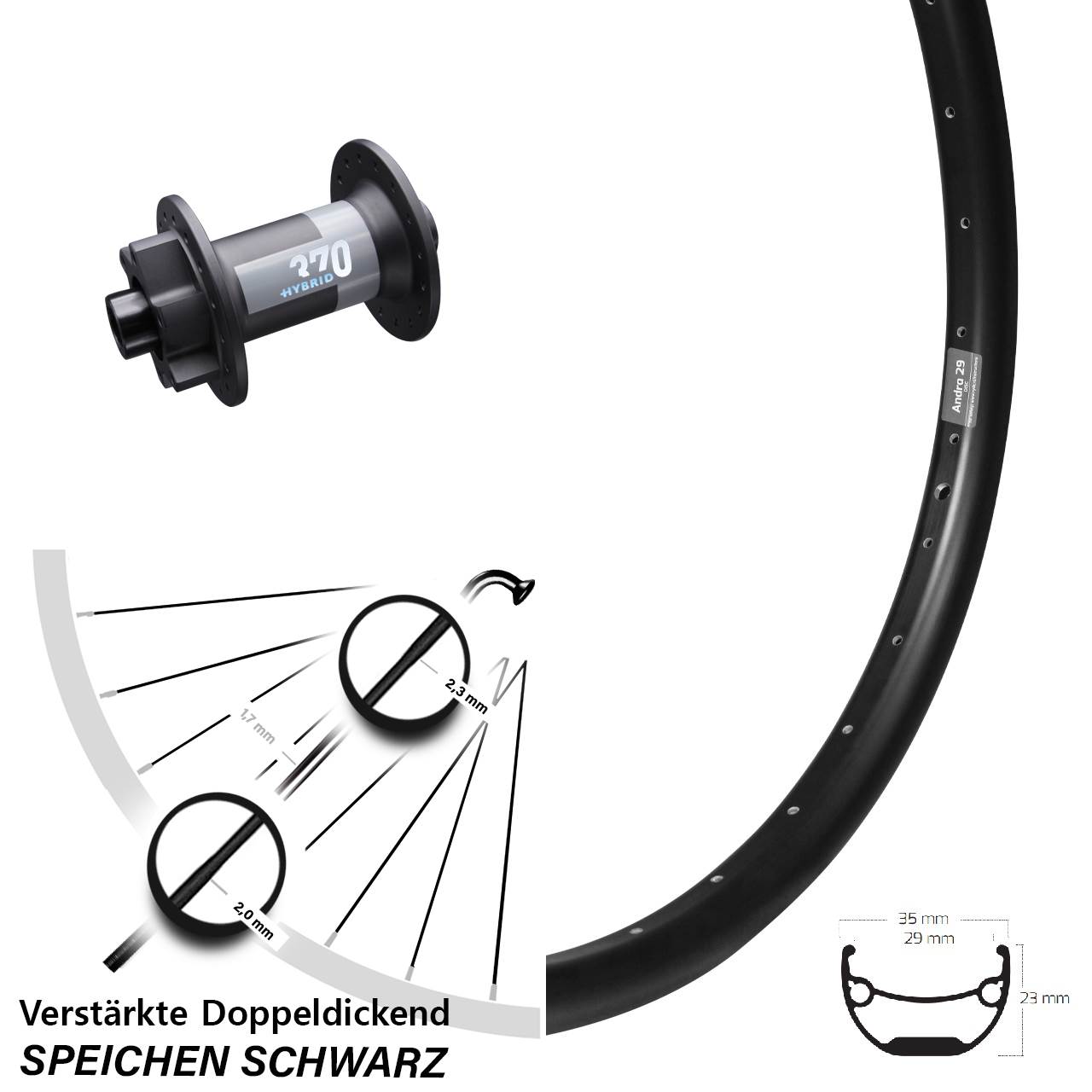 Boost 6-Loch Vorderrad 15x110 20 Zoll Ryde Andra 29 DT Swiss 370 Hybrid