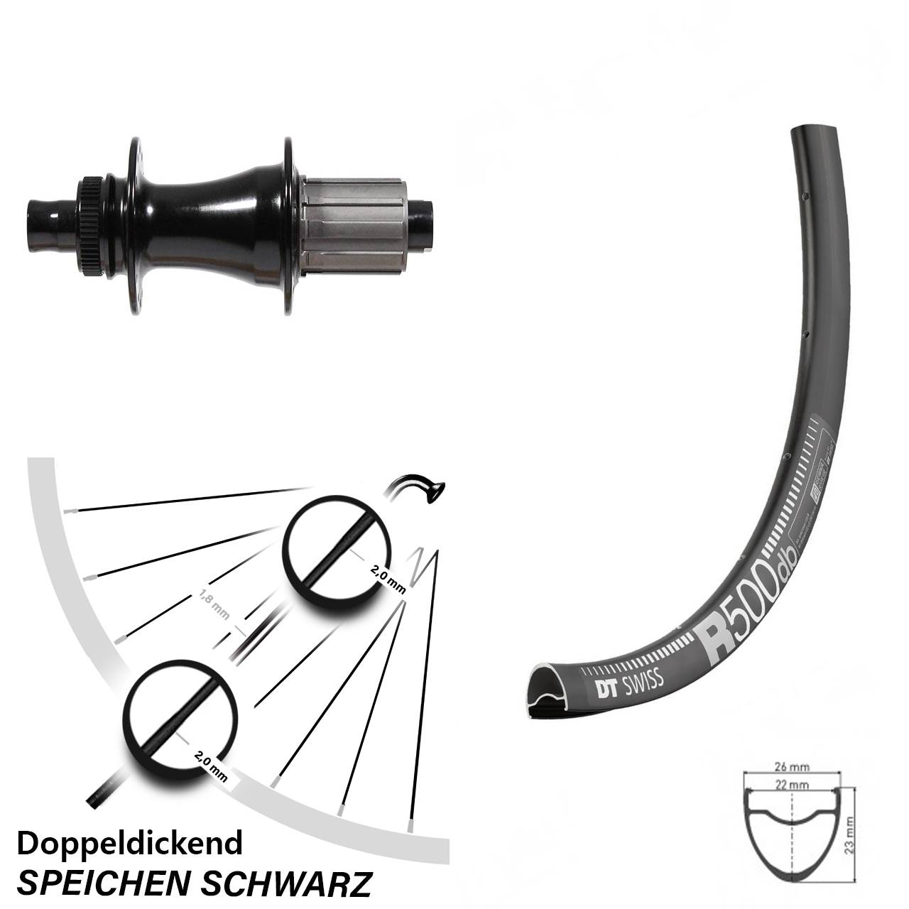 29 Zoll DT Swiss R 500 Formula CL-142S Centerlock Hinterrad 12x142 8-11 fach