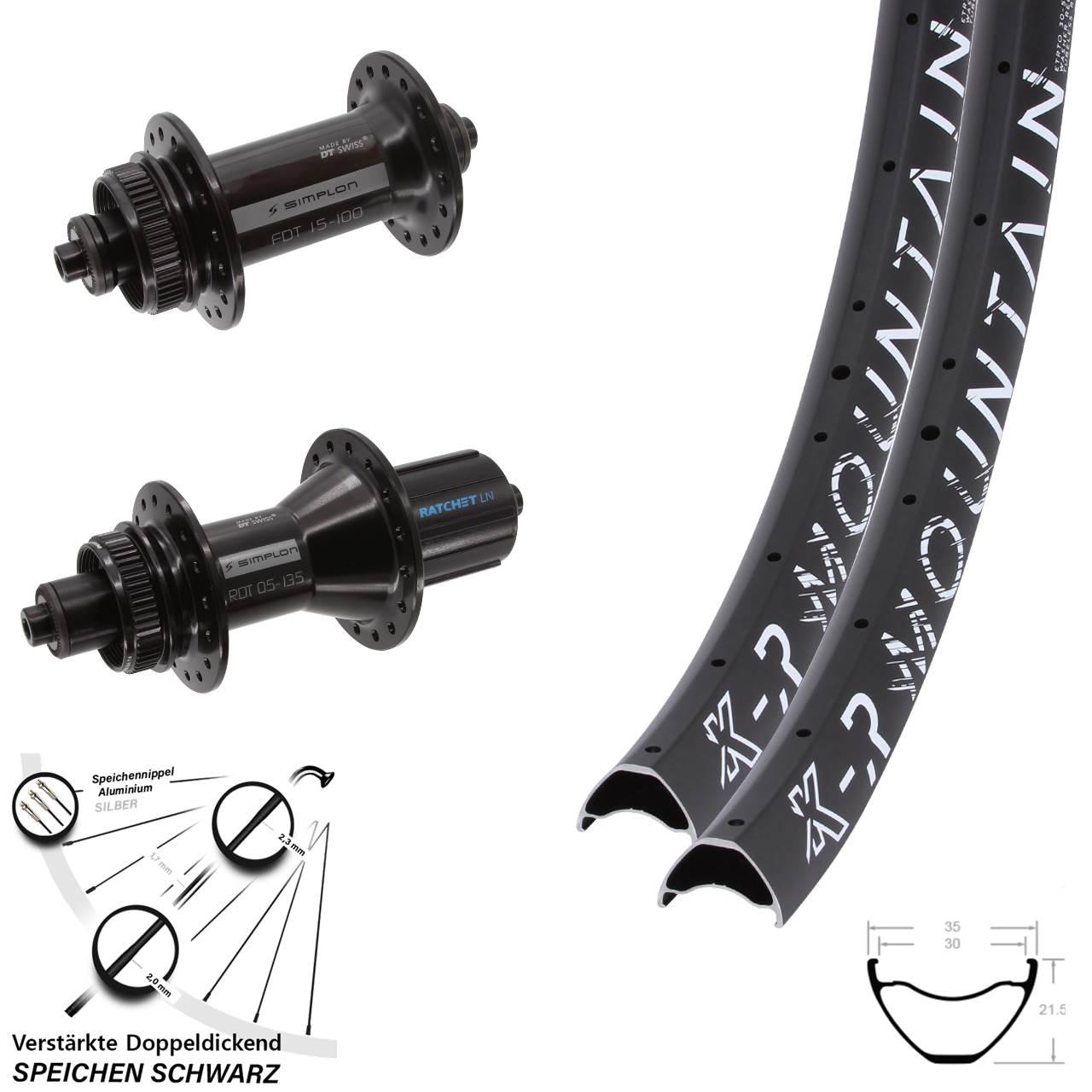 Disc Laufradsatz 29 Zoll KX-R Mountain DT Swiss 370 Hybrid 8-11 fach für Schnellspanner