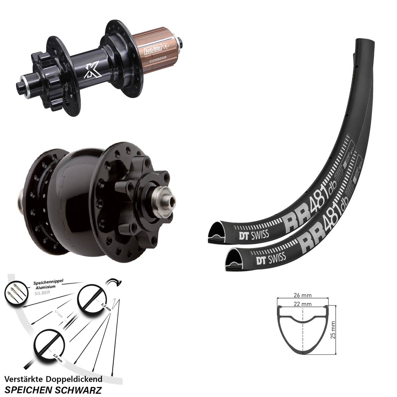 DT Swiss RR 481 KX-M SON 28 Disc 6-Loch Zoll Laufradsatz für Schnellspanner 8-12 fach