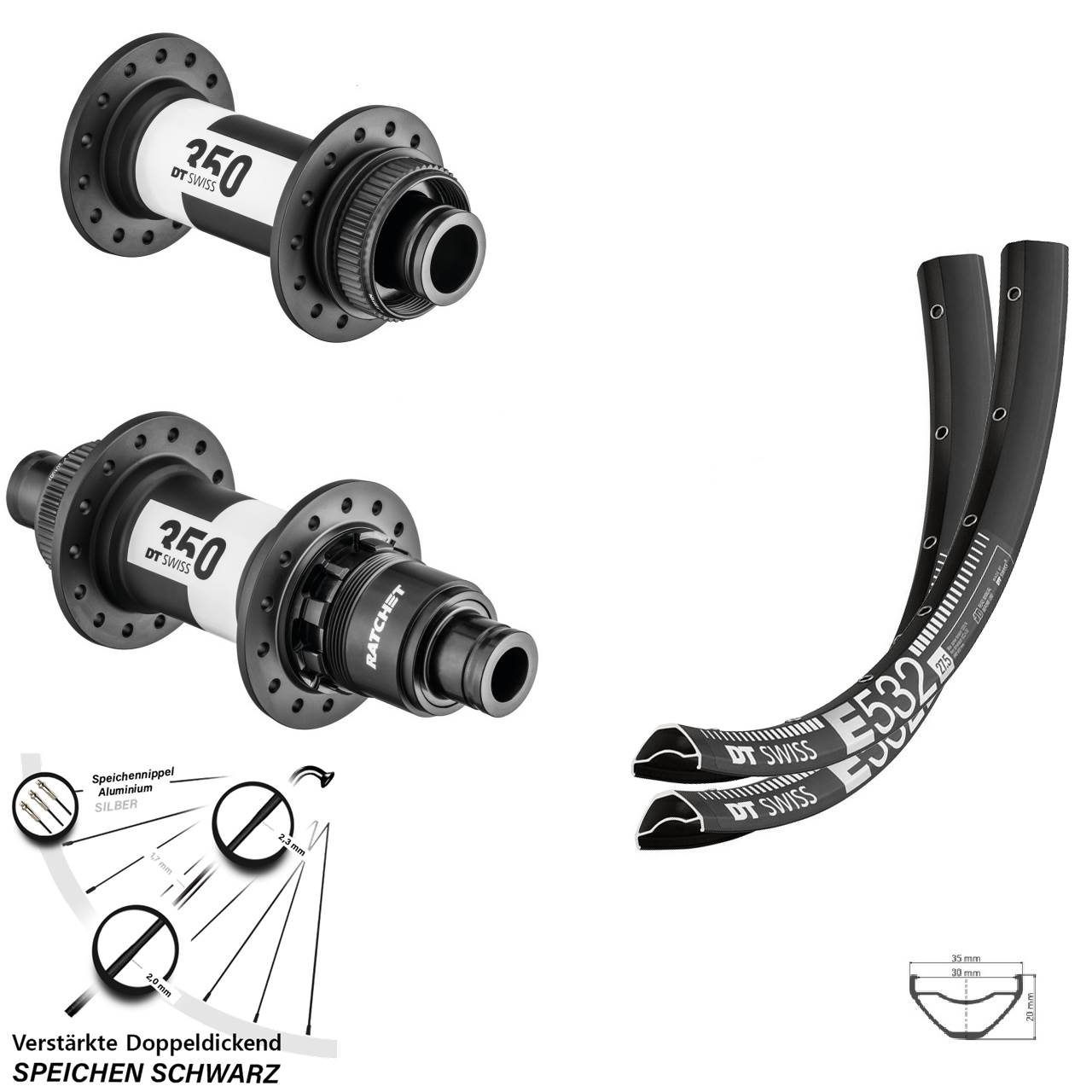 Laufrad-Satz 27,5 Zoll DT Swiss E 532-350 SRAM XD 15x110 12x148 Boost