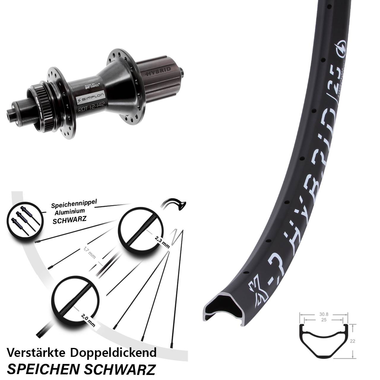 KX-R Hybrid 25 DT Swiss 370 26 Zoll Centerlock Hinterrad QR 8-11 fach HG